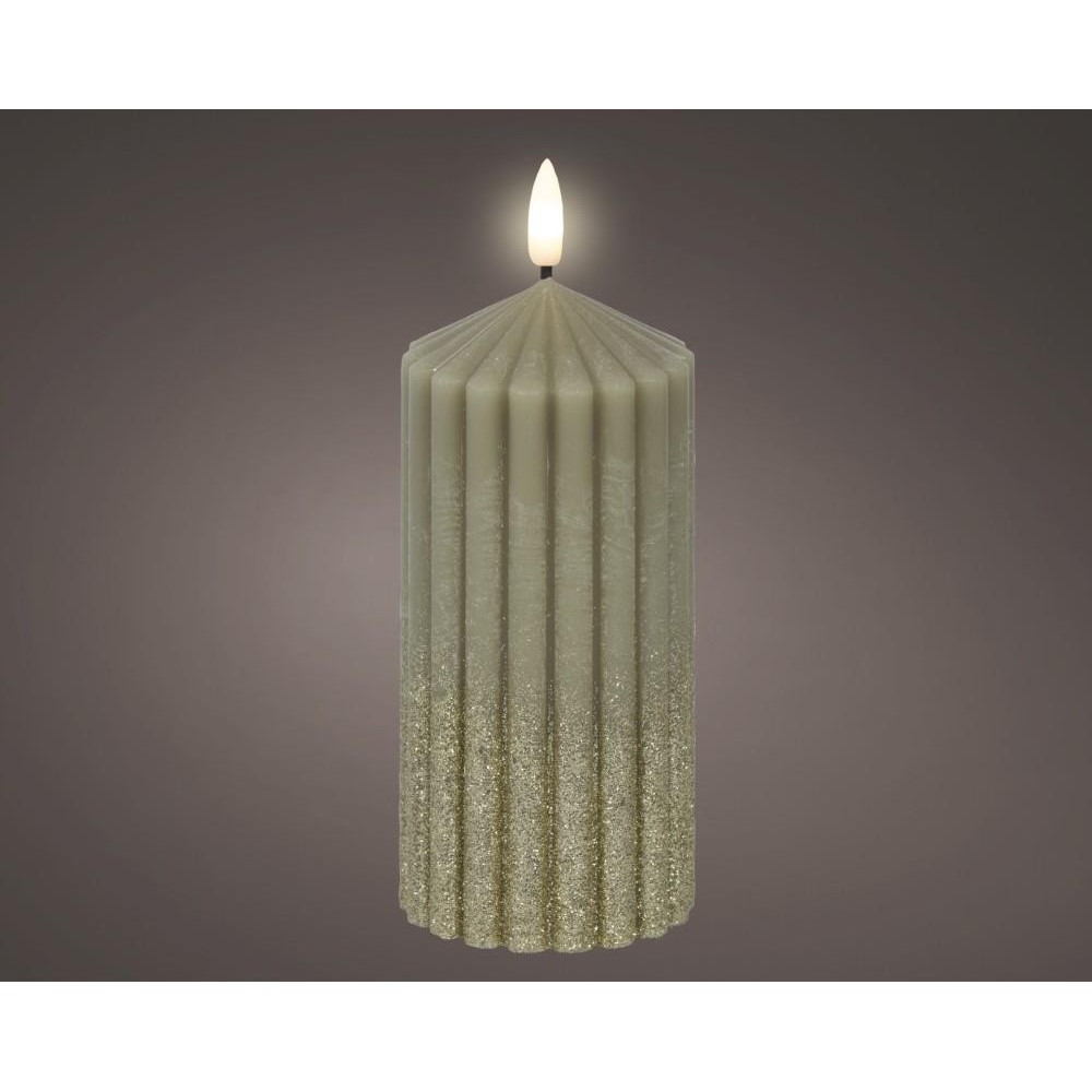 CANDELA LED CILINDRO VERDE ORO H.15 D.7